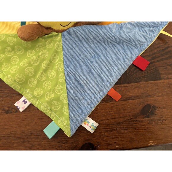 Taggies Monkey Security Blanket Lovey Yellow Blue Green Ribbons Textured 13" - Picture 3 of 7